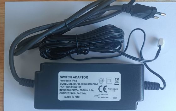 il trasformatore principale impermeabile di 24Vdc 3a 72Watt IP68 per il rubinetto elettronico, il CA 100-240Vac, con l'UL del CE ha segnato